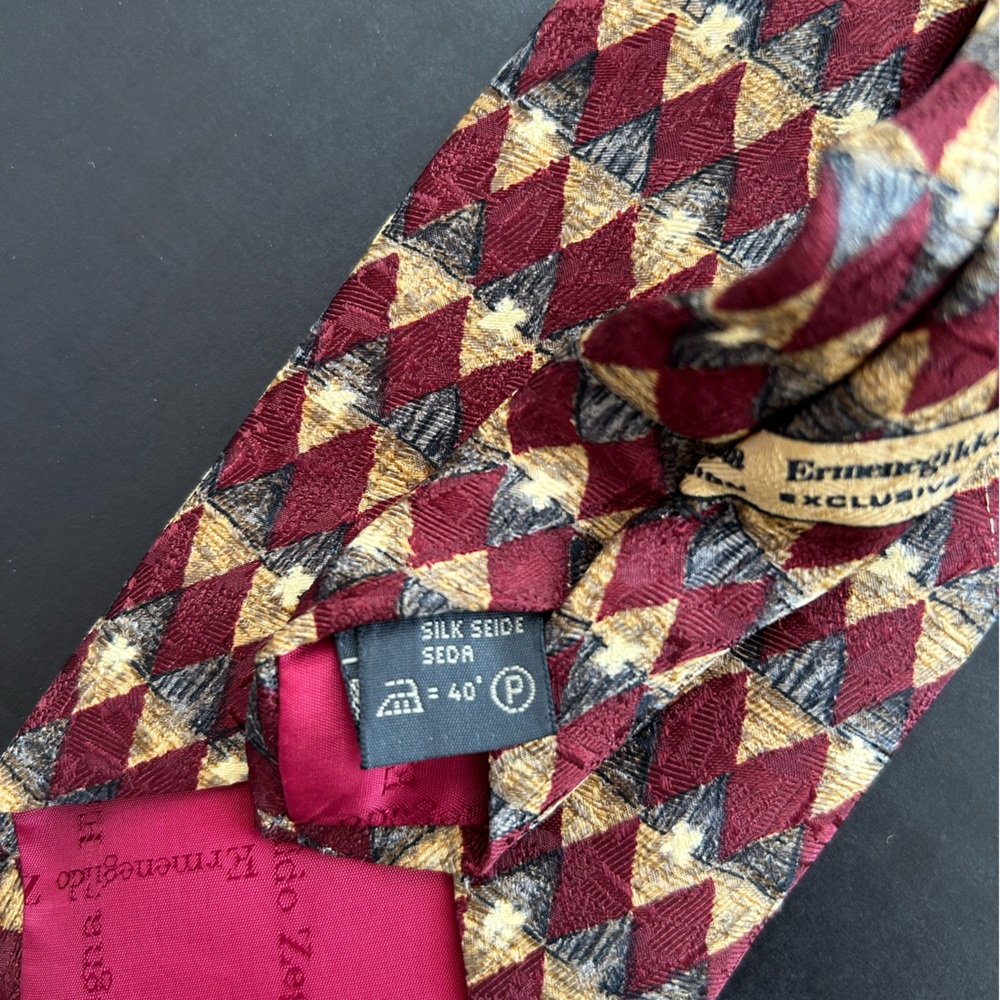 ERMENEGILDO ZEGNA Exclusive Design Mens Silk Tie Argyle 58 Inch Long - Picture 5 of 6